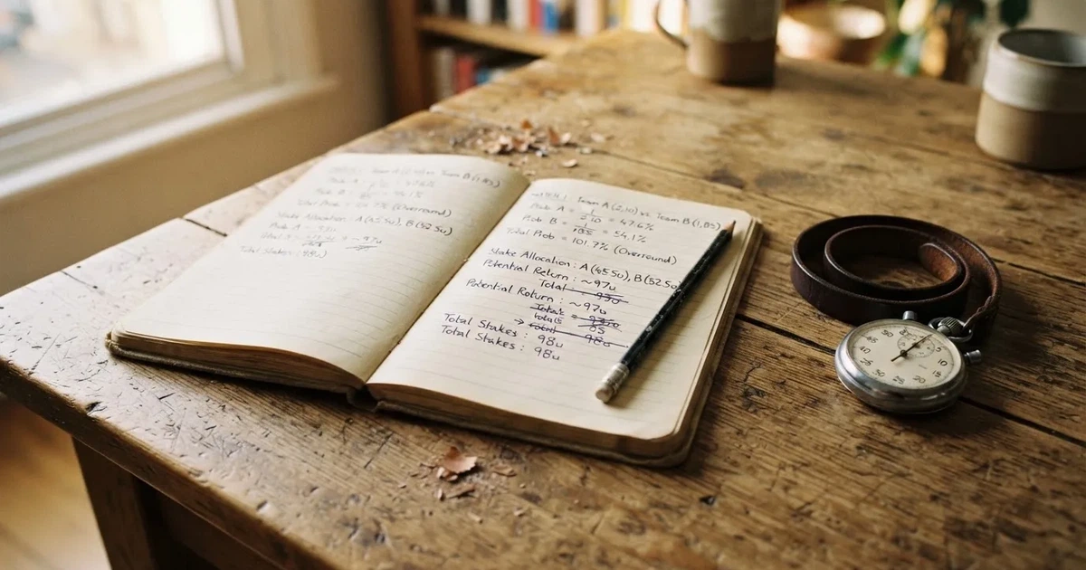 Un cuaderno abierto con un lápiz y un cronómetro sobre una mesa de madera